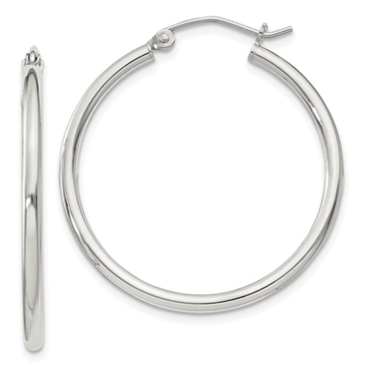 Sterling Silver White Gold Hoops Earrings