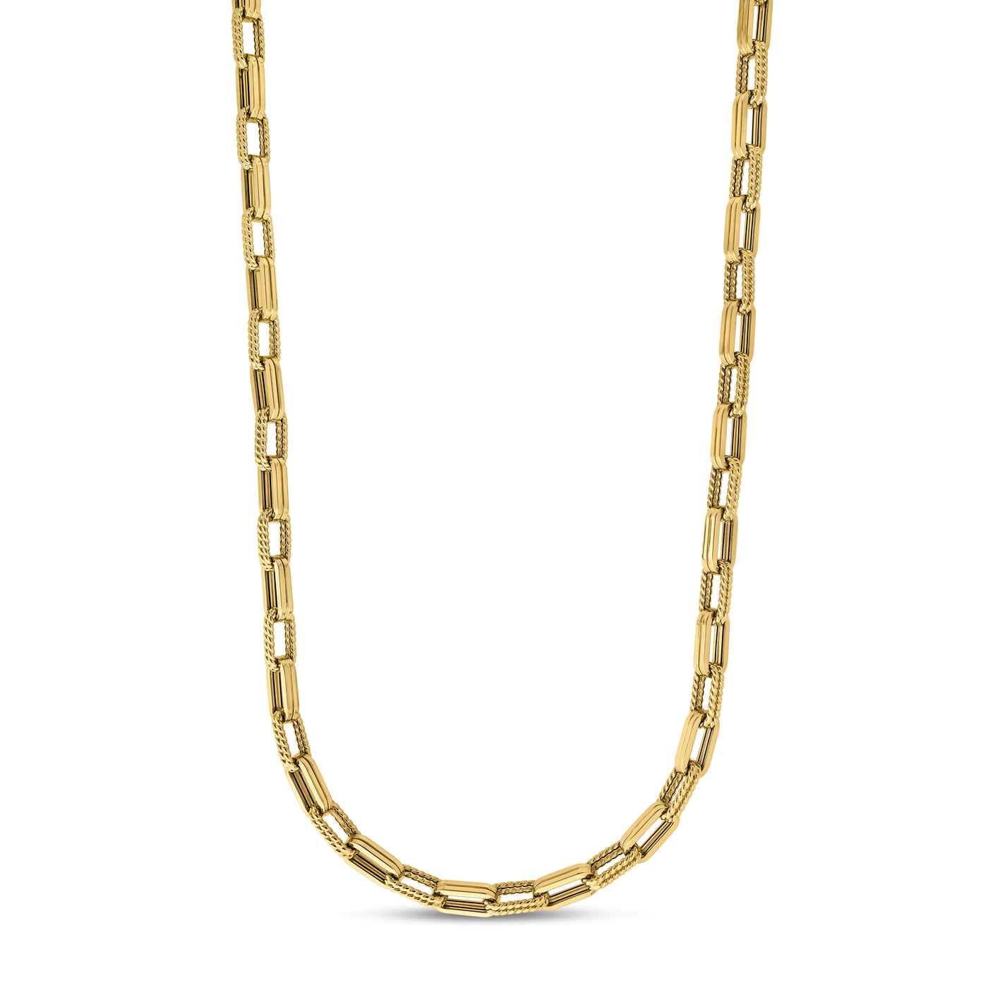 Roberto Coin 18K Yellow Gold Designer Alternating Fluted and Ridged Rectangular Link Chain Necklace 21