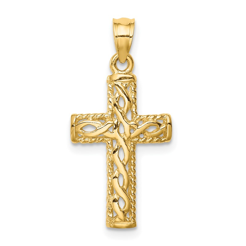 14K Yellow Gold Polished Braided Cross