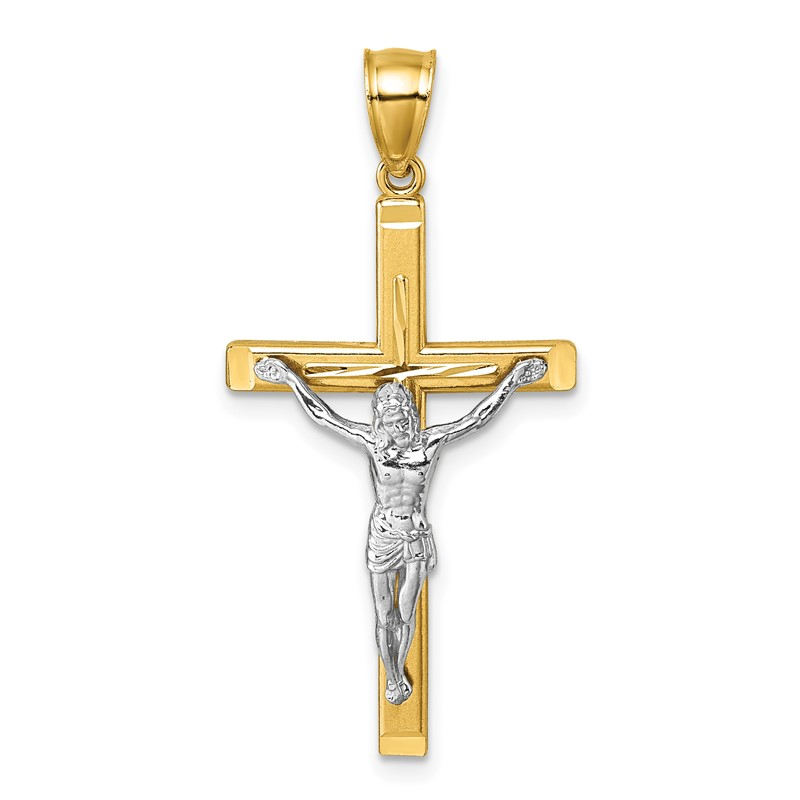 14K Two-Tone Polished & Diamond-Cut Crucifix
