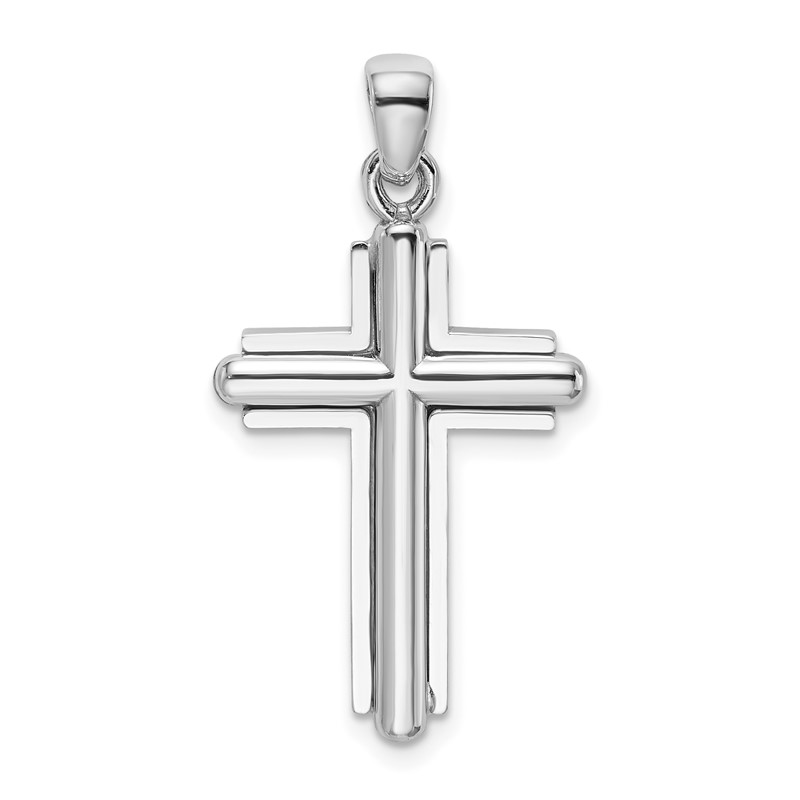 14K White Gold Beveled Cross