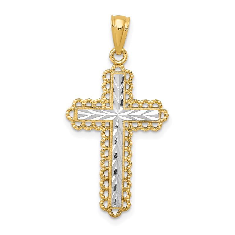 14K Two-Tone Diamond-Cut Budded Cross