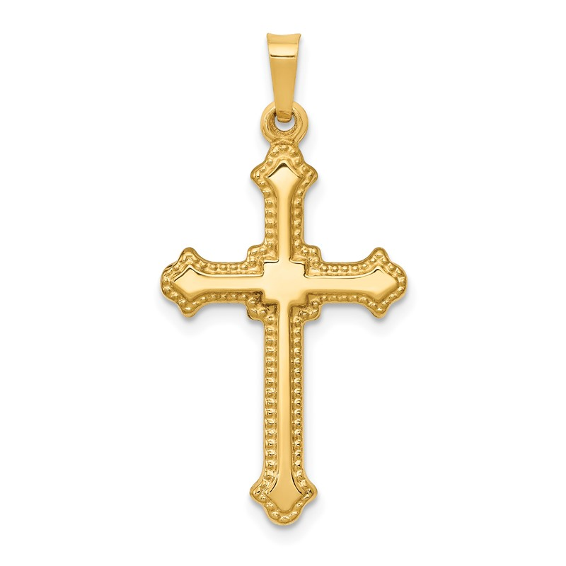 14K Yellow Gold Polished Fleur de Lis Cross