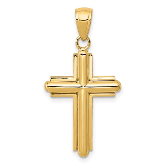 14K Yellow Gold Polished Beveled Cross Pendant