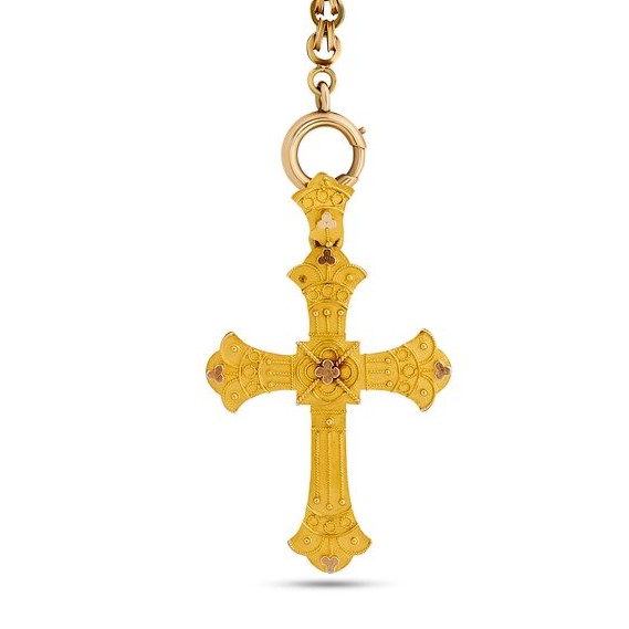 Victorian 14K Yellow Gold Cross Pendant 1-7/8