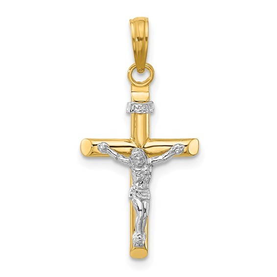 14K Two-Tone INRI Hollow Crucifix