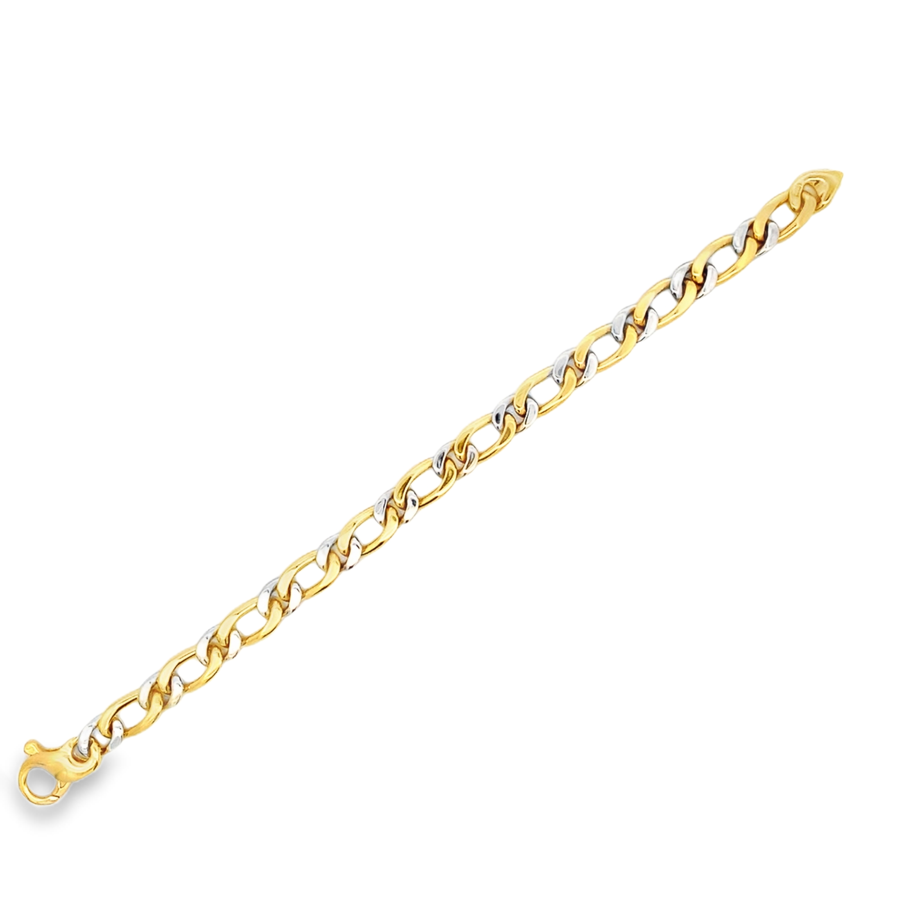 18K Two-Tone Curb Chain Link Mens Bracelet