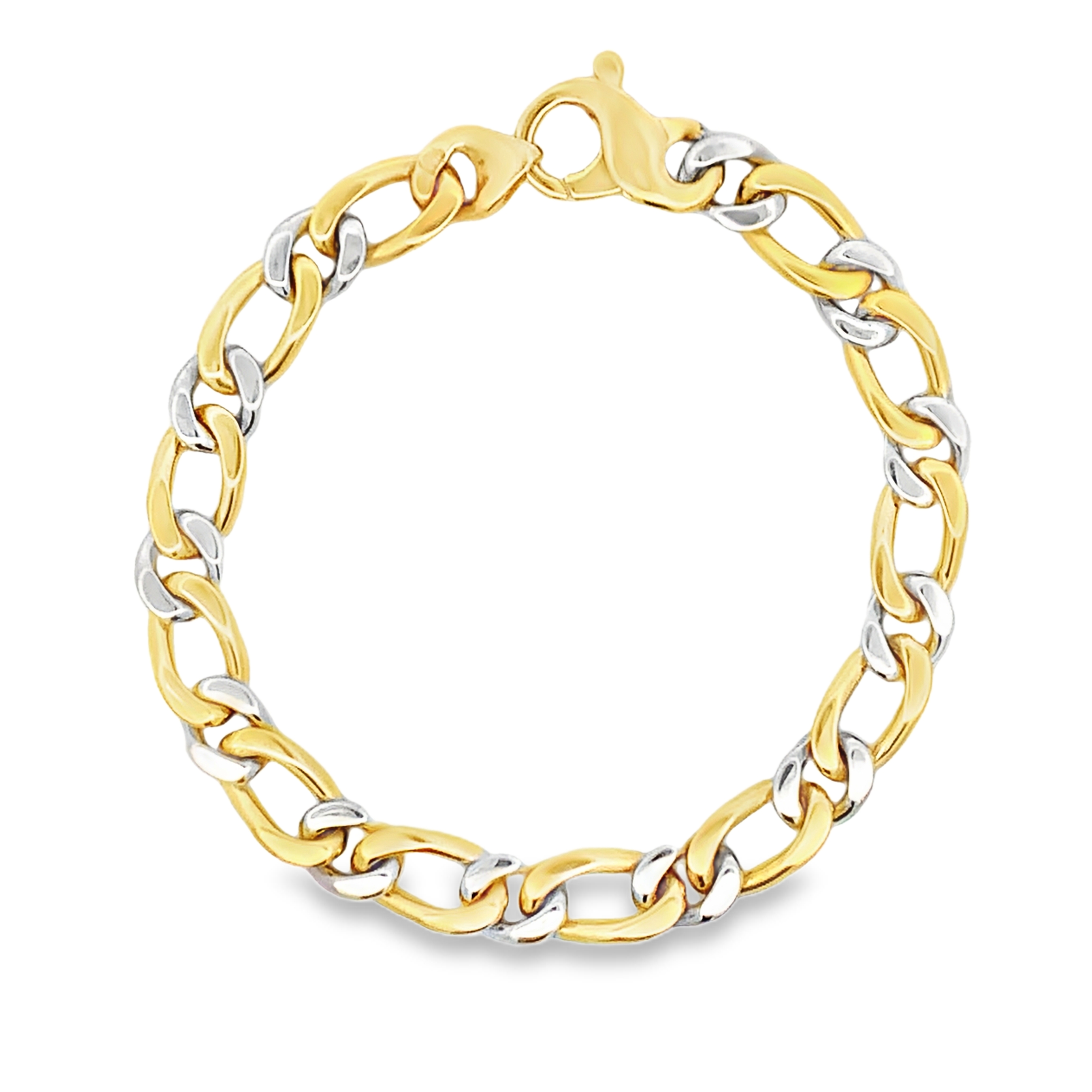 18K Two-Tone Curb Chain Link Mens Bracelet