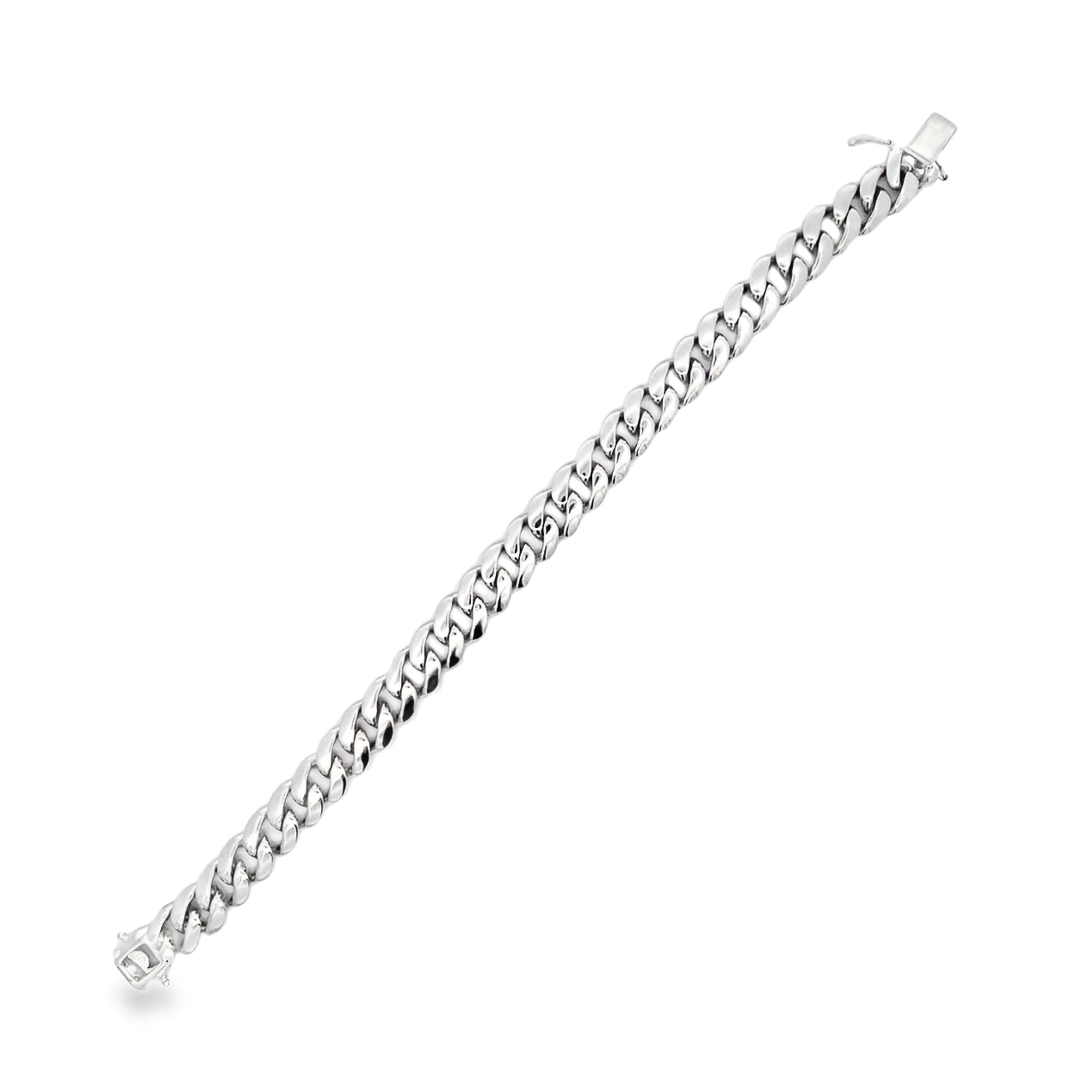 14K White Gold Curb Link Mens Bracelet