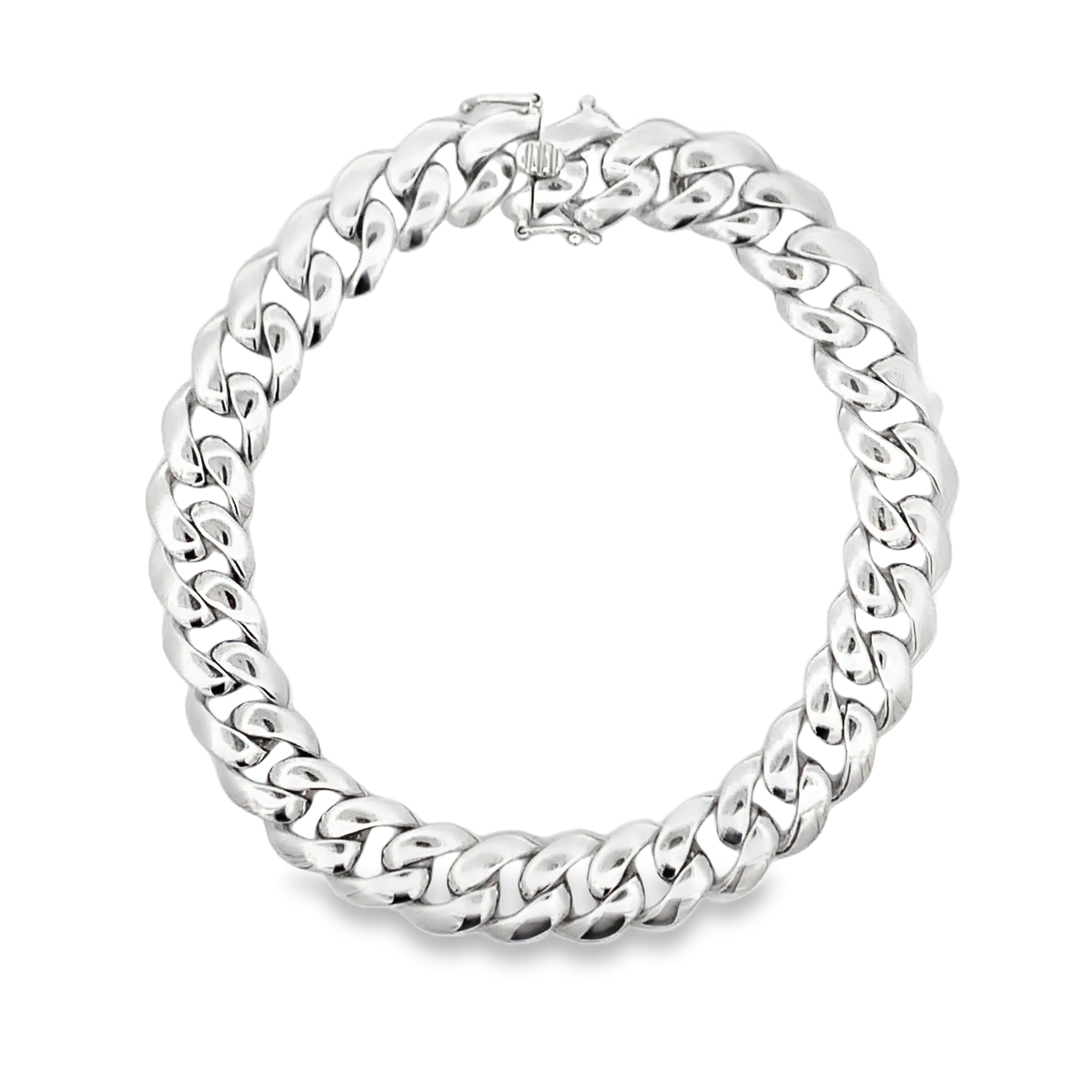 14K White Gold Curb Link Mens Bracelet