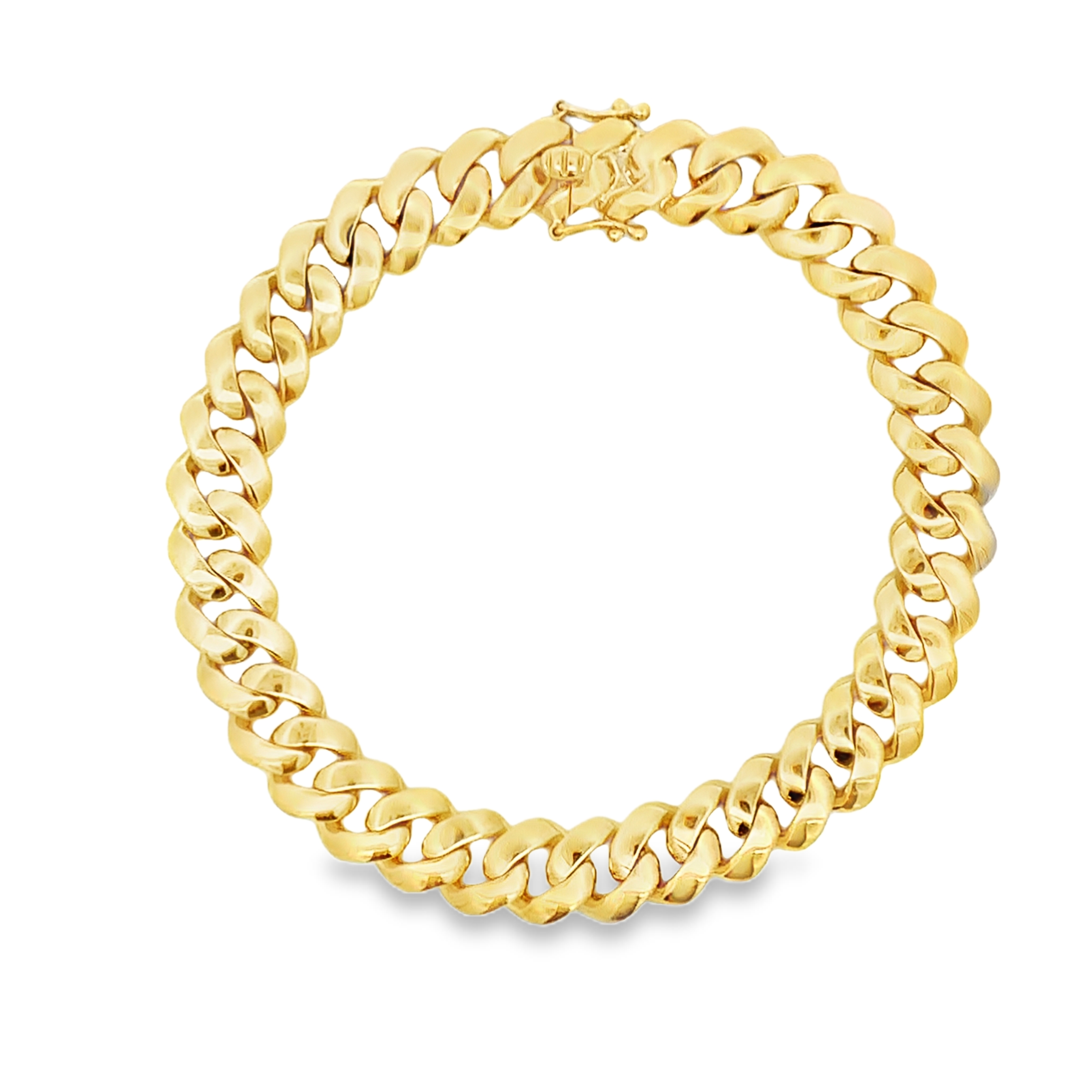 18K Yellow Gold Rounded Curb Link Mens Bracelet