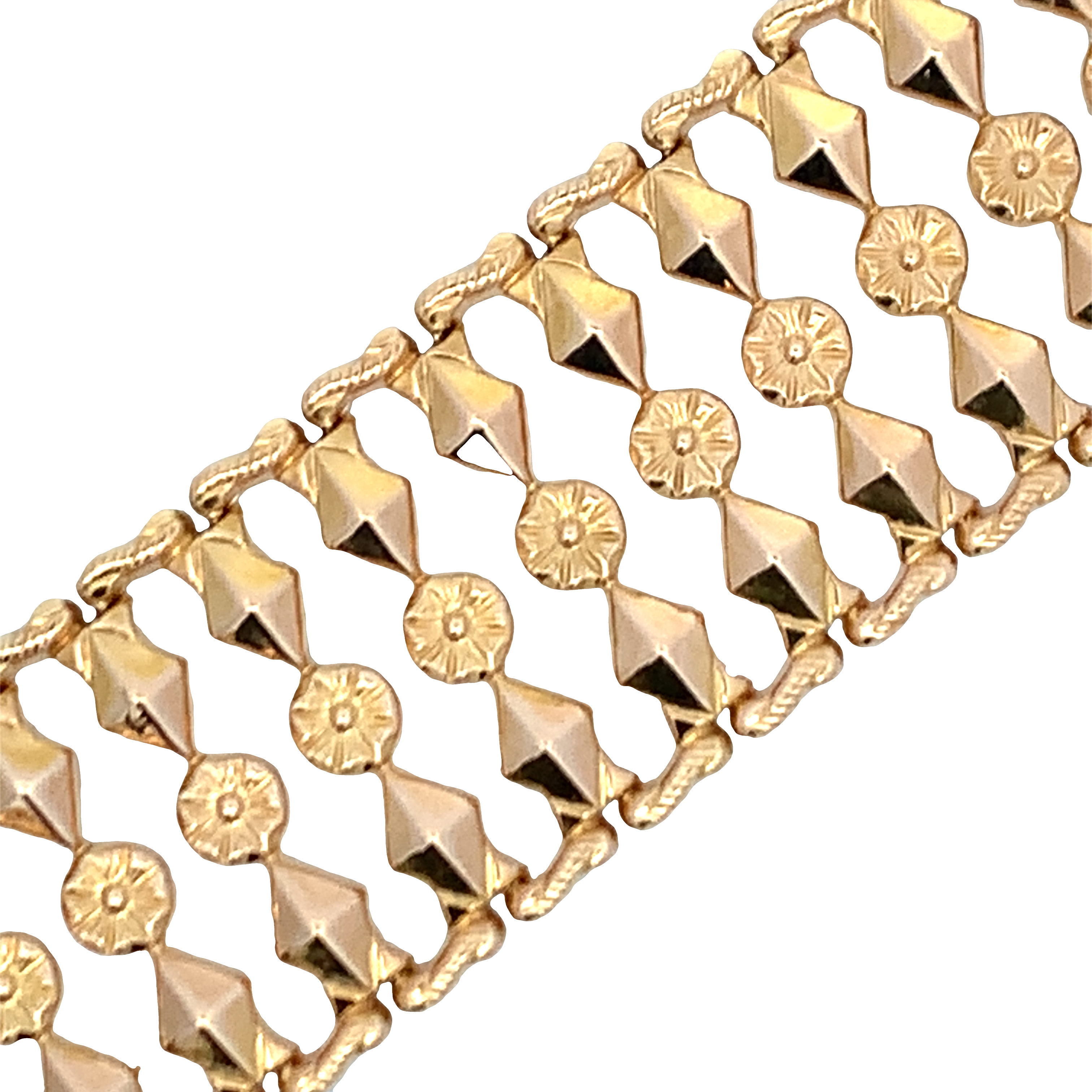 David Rovinsky 18K Yellow Gold Floral and Geometric Shape Fancy Link Bracelet 7.5 Stamped 42W 750
23.6dwt