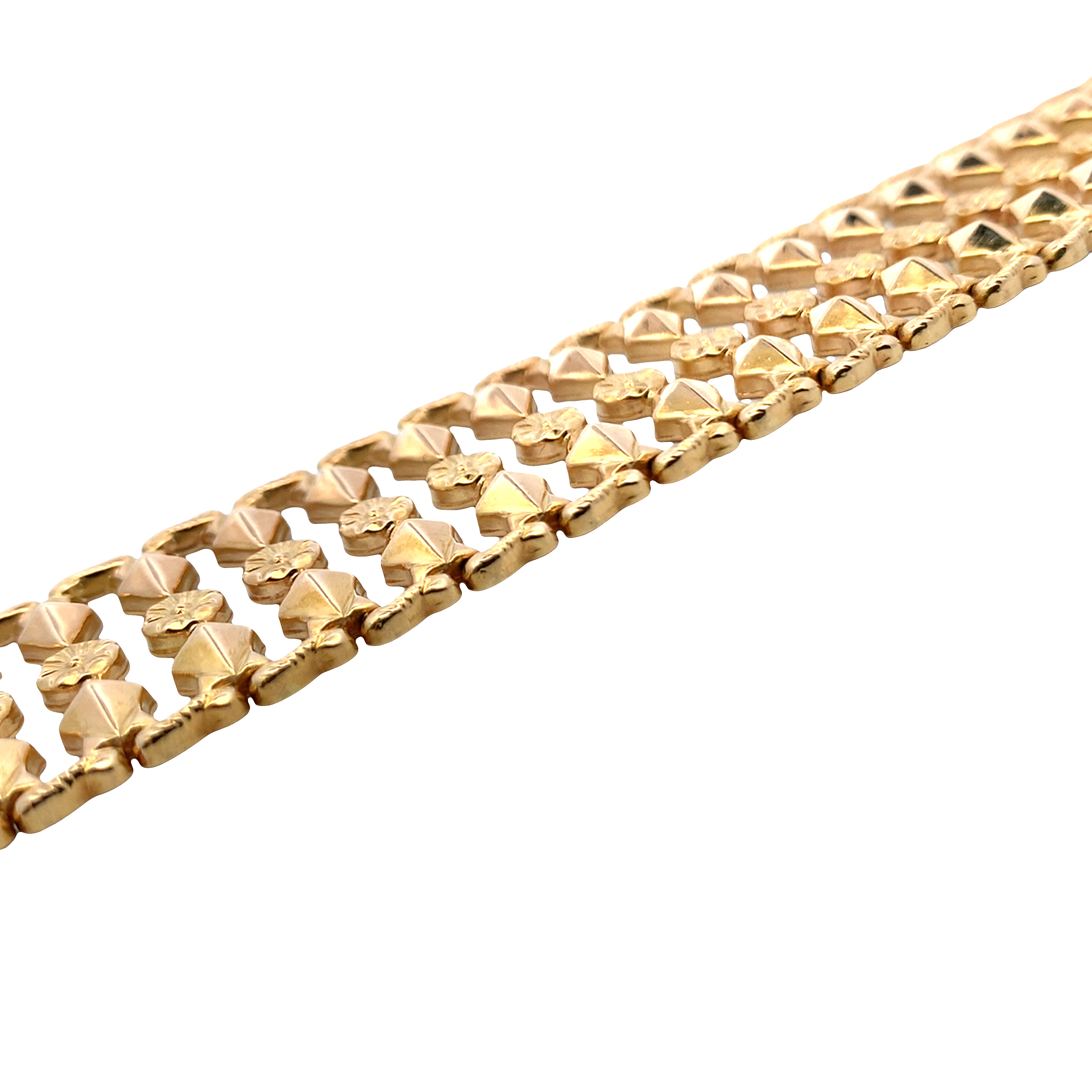 David Rovinsky 18K Yellow Gold Floral and Geometric Shape Fancy Link Bracelet 7.5 Stamped 42W 750
23.6dwt