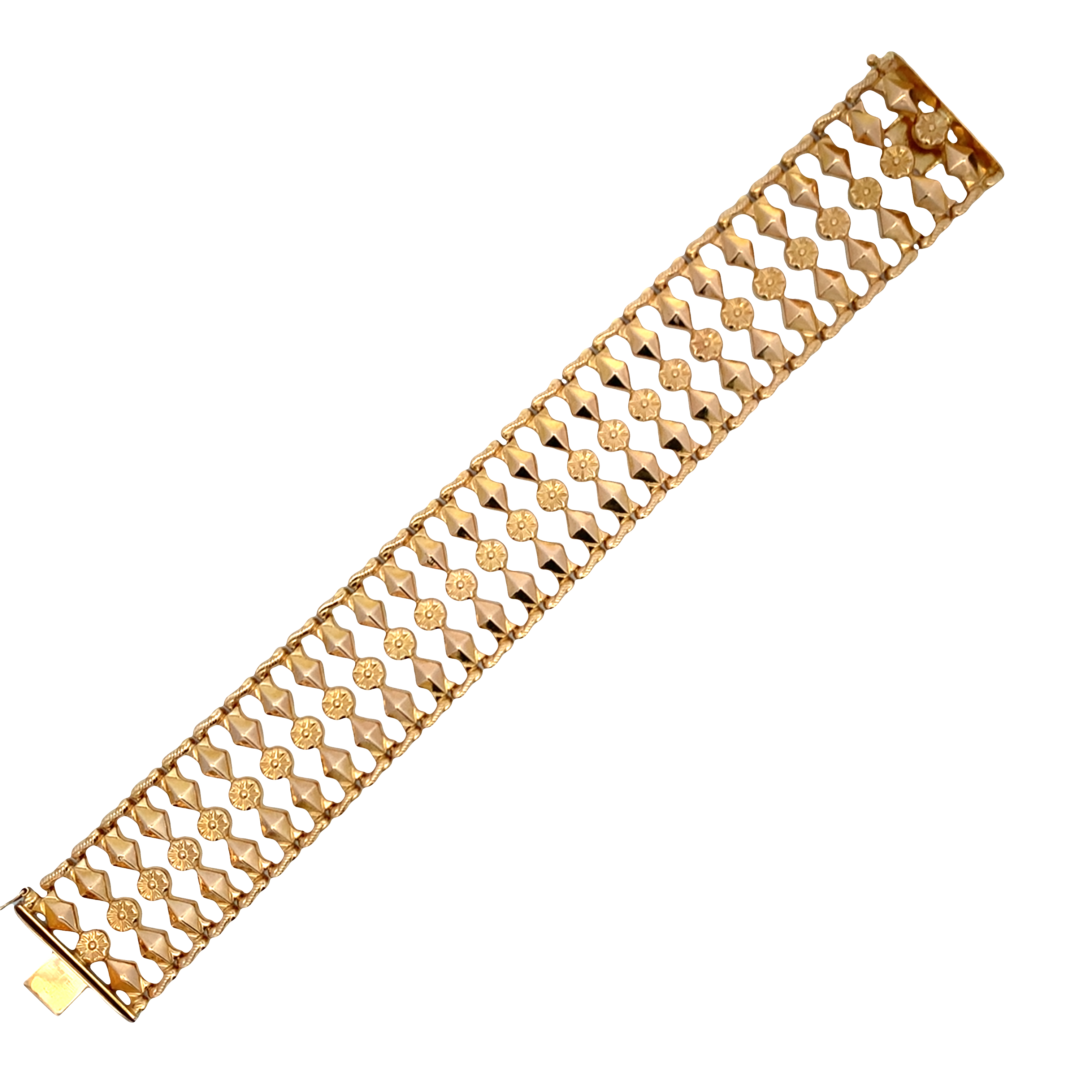 David Rovinsky 18K Yellow Gold Floral and Geometric Shape Fancy Link Bracelet 7.5