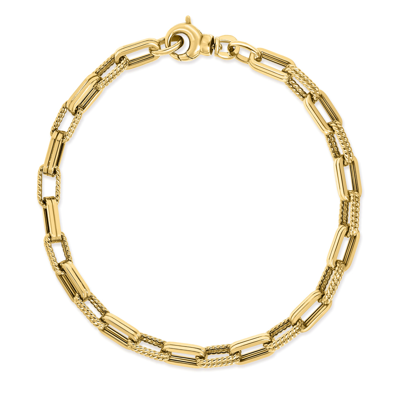 Roberto Coin 18K Yellow Gold Designer Alternating Fluted and Ridged Rectangular Link Chain Bracelet 7