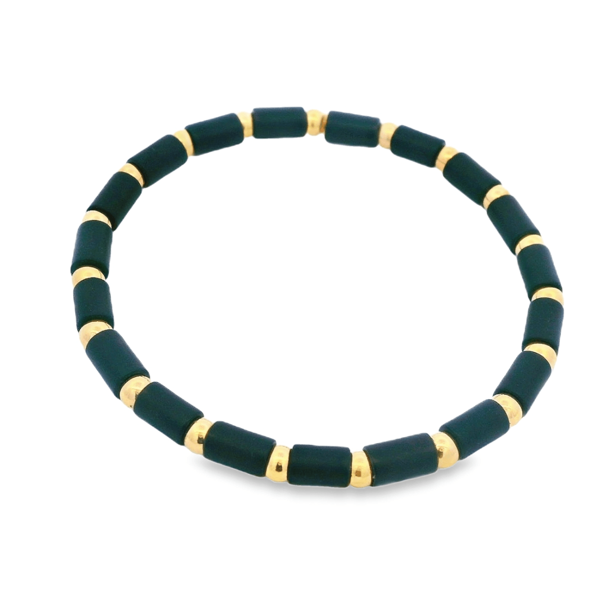 Luigi Tavanti 18K Yellow Gold Black Tube & Gold Ball Stretch Bracelet