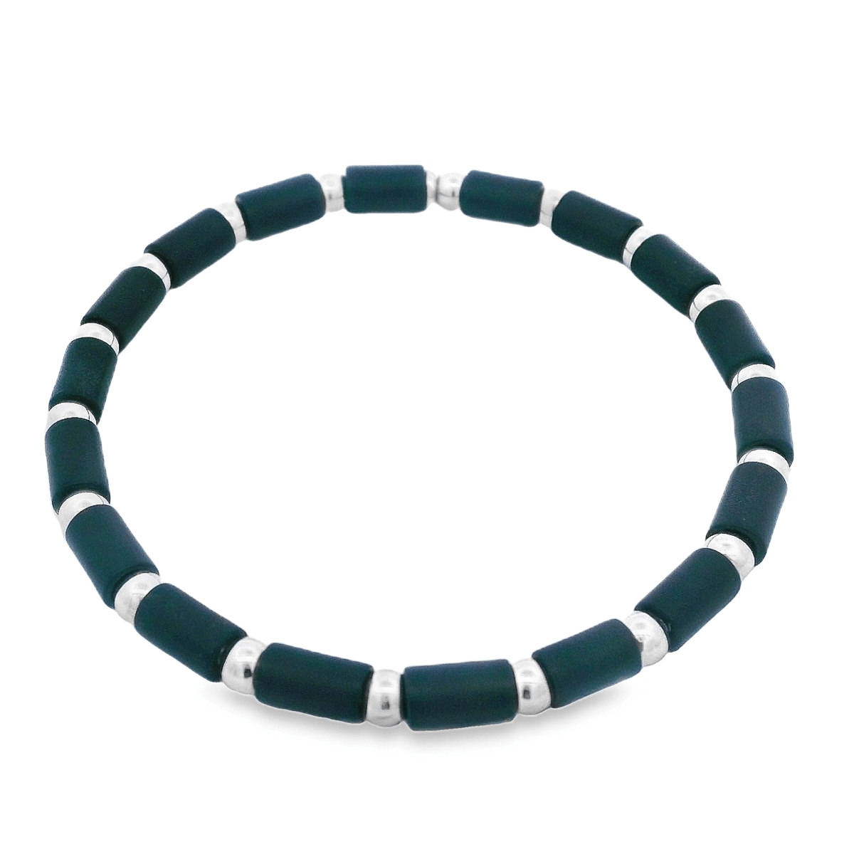 Luigi Tavanti 18K White Gold Black Tube & Gold Ball Stretch Bracelet