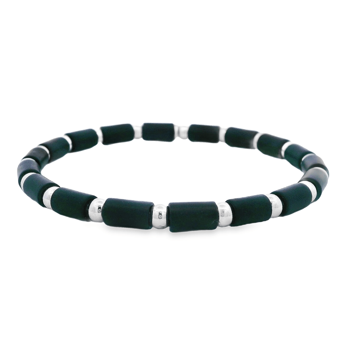 Luigi Tavanti 18K White Gold Black Tube & Gold Ball Stretch Bracelet