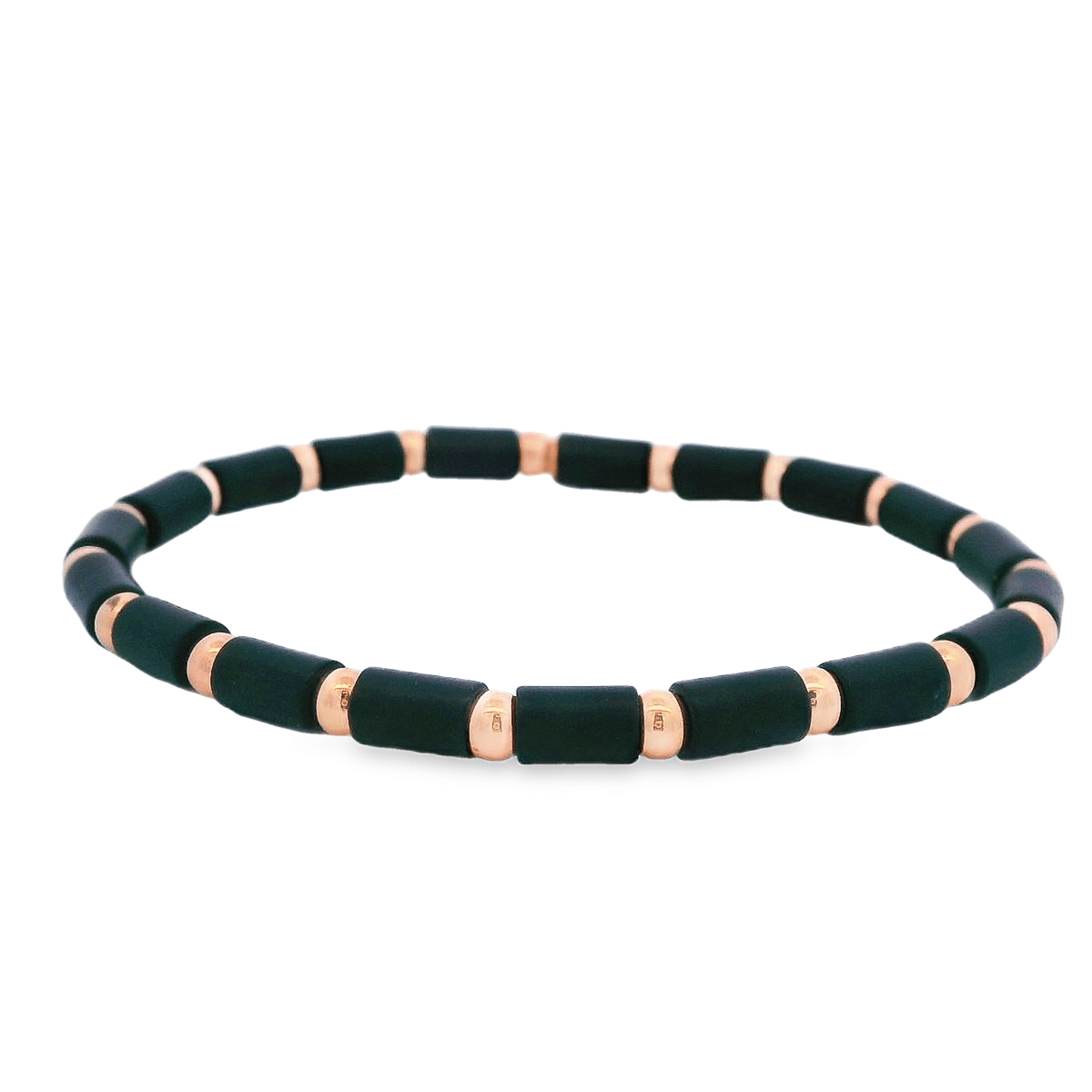 Luigi Tavanti 18K Rose Gold Black Tube & Gold Ball Stretch Bracelet