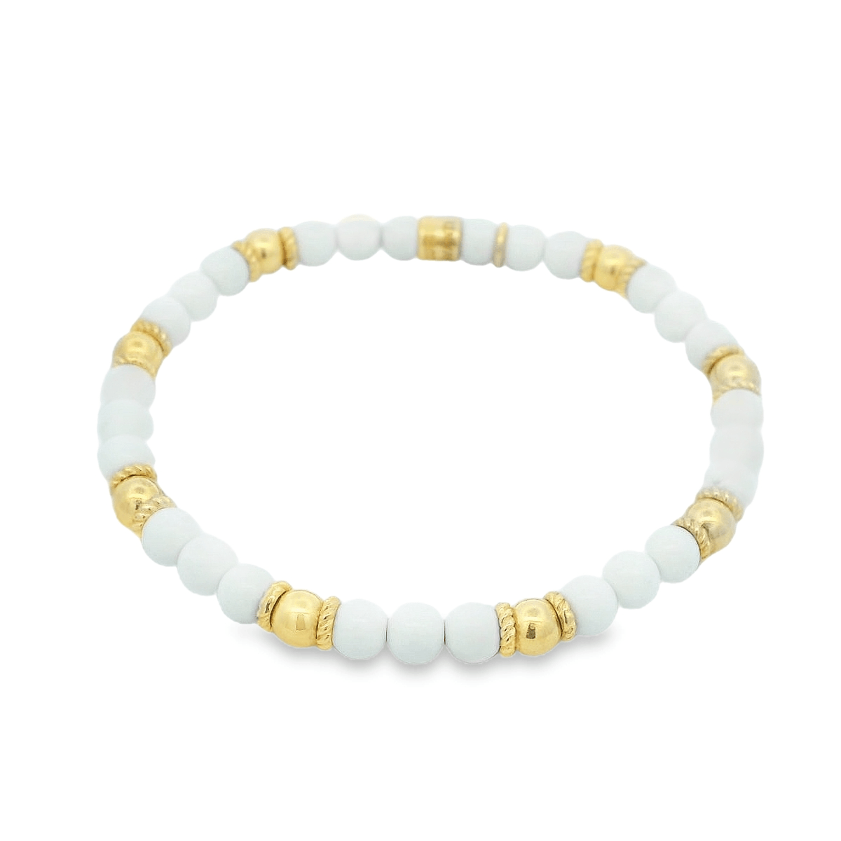 Luigi Tavanti 18K Yellow Gold White & 8 Gold Stations Stretch Bracelet