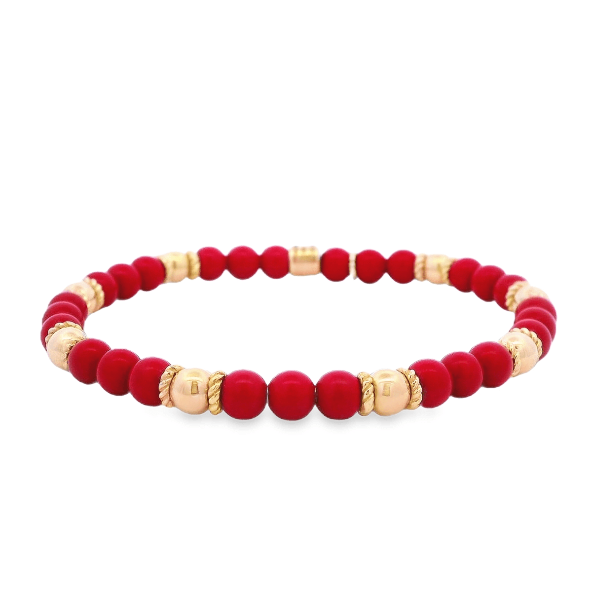 Luigi Tavanti 18K Yellow Gold Red & 8 Gold Stations Stretch Bracelet