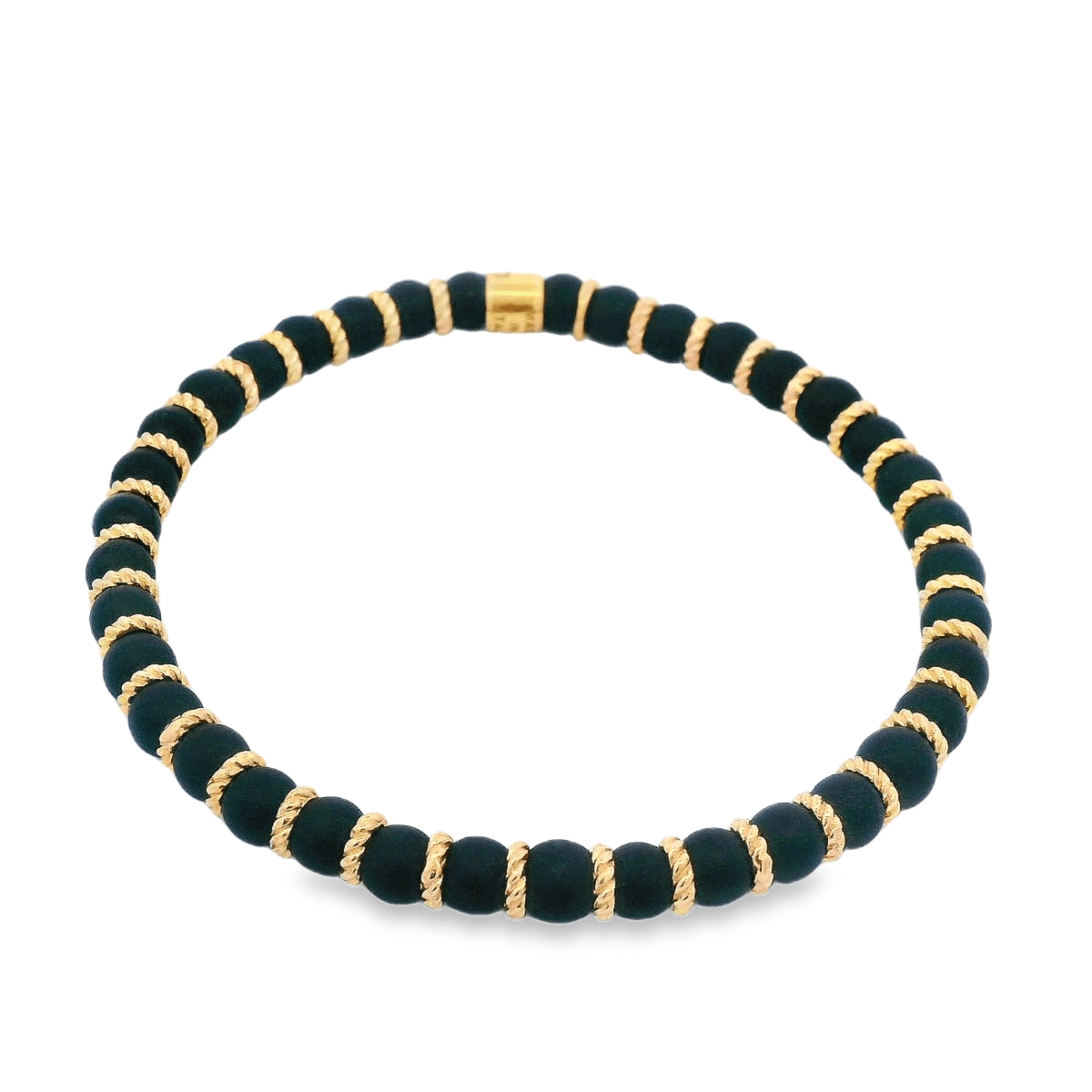 Luigi Tavanti 18K Yellow Gold Black Bead & Gold Rings Stretch Bracelet