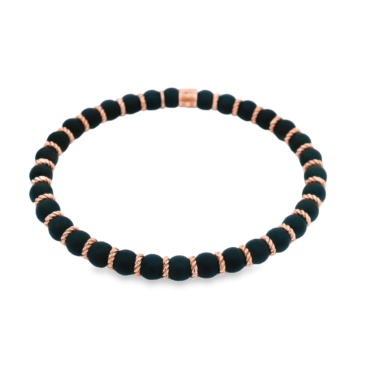 Luigi Tavanti 18K Rose Gold Black Bead & Gold Rings Stretch Bracelet