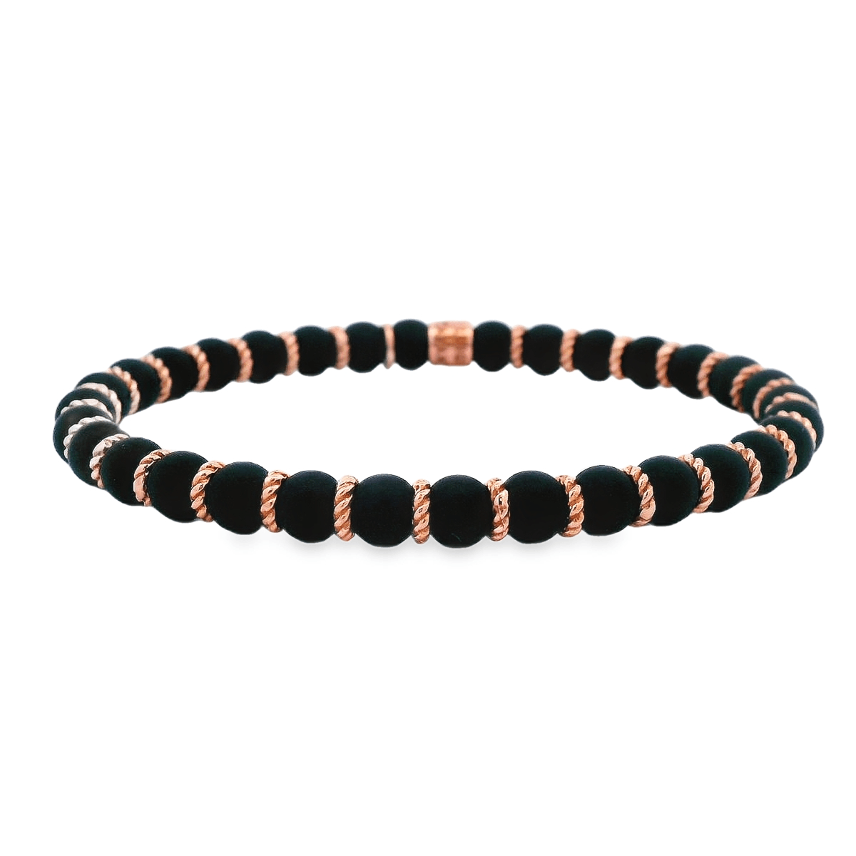 Luigi Tavanti 18K Rose Gold Black Bead & Gold Rings Stretch Bracelet