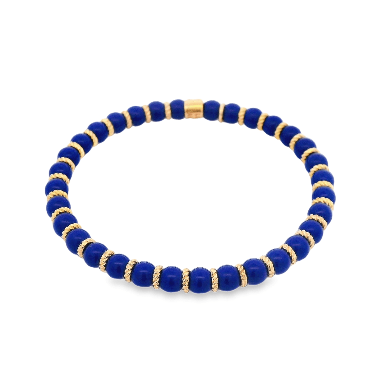 Luigi Tavanti 18K Yellow Gold Dark Blue Bead & Gold Rings Stretch Bracelet