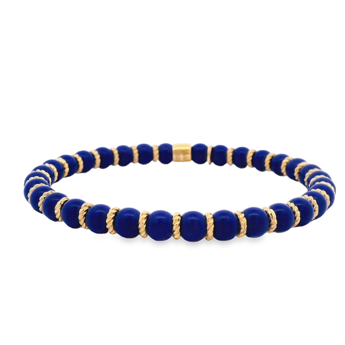 Luigi Tavanti 18K Yellow Gold Dark Blue Bead & Gold Rings Stretch Bracelet