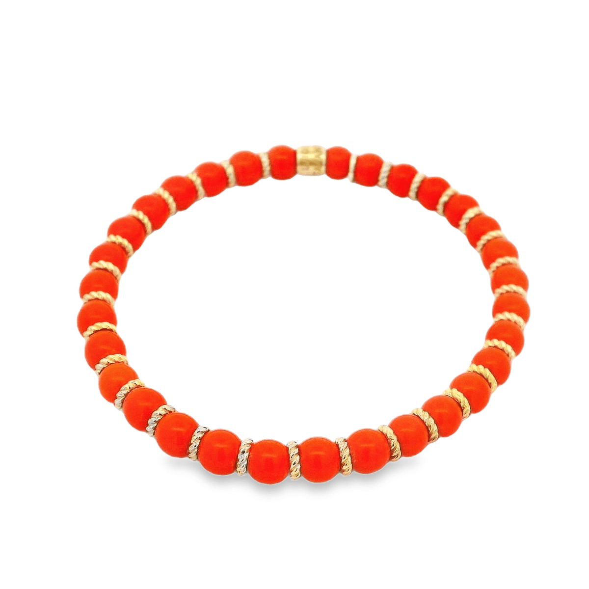 Luigi Tavanti 18K Yellow Gold Orange Bead & Gold Rings Stretch Bracelet