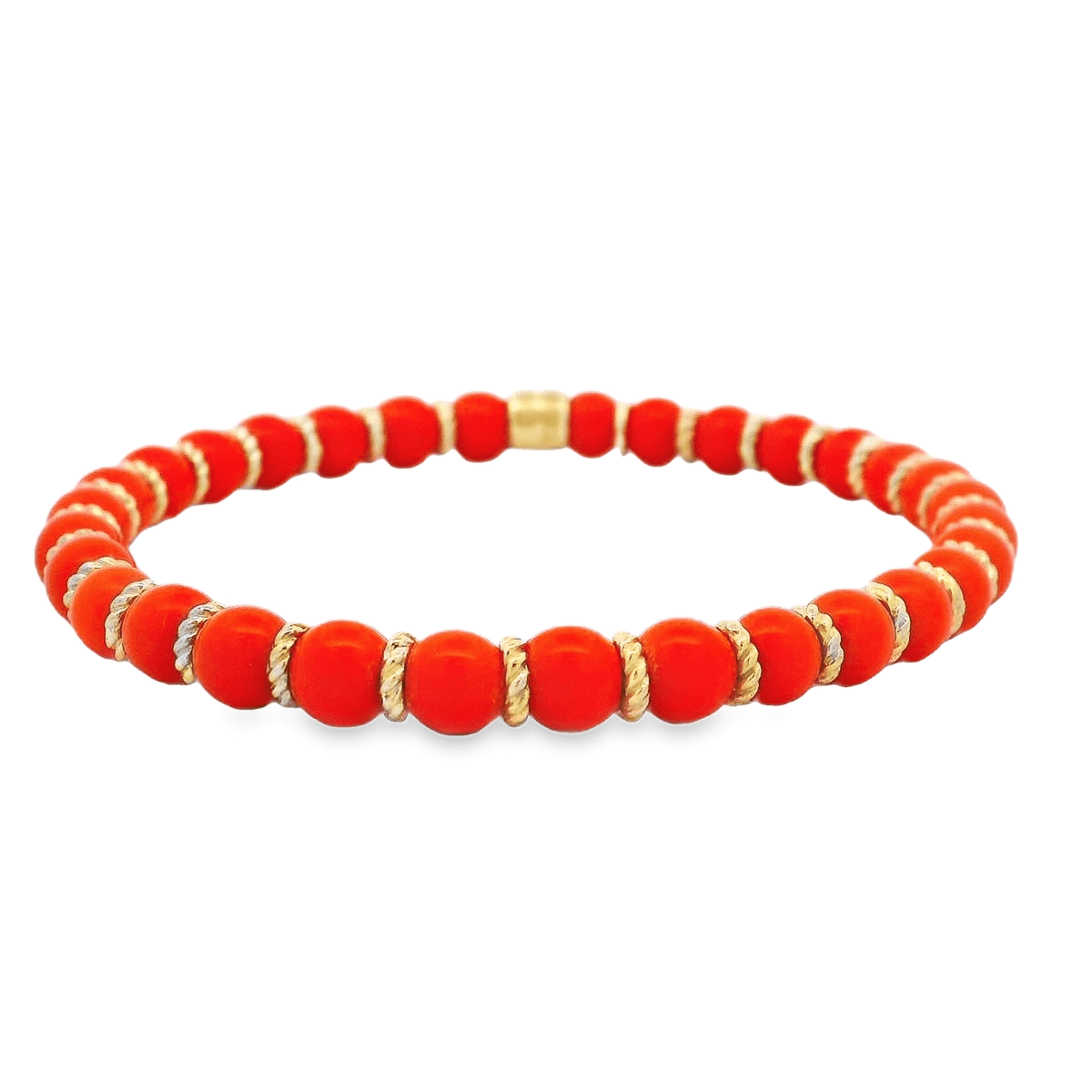 Luigi Tavanti 18K Yellow Gold Orange Bead & Gold Rings Stretch Bracelet