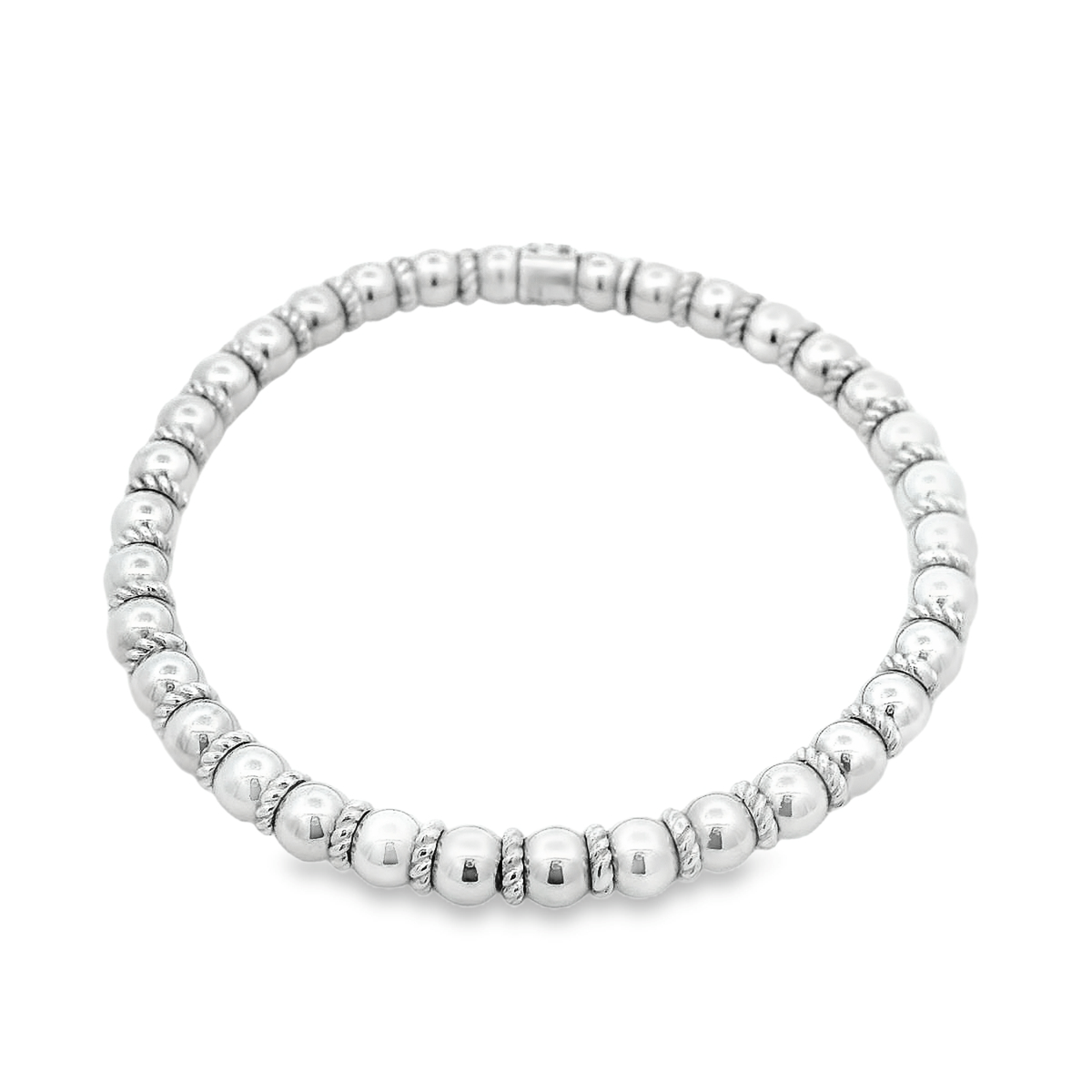 Luigi Tavanti 18K White Gold Bead & Rings Stretch Bracelet