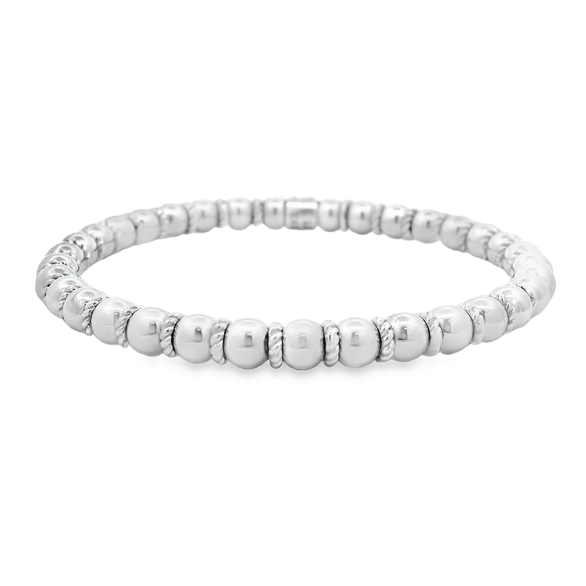 Luigi Tavanti 18K White Gold Bead & Rings Stretch Bracelet