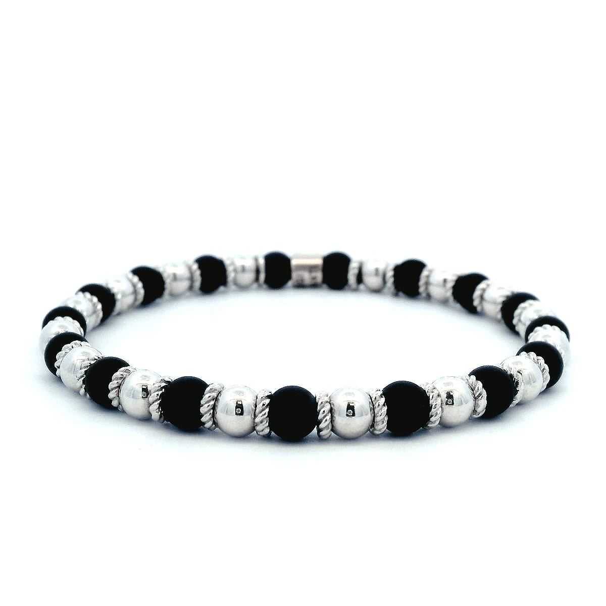 Luigi Tavanti 18K White Gold Alternating Black & Gold Stretch Bracelet