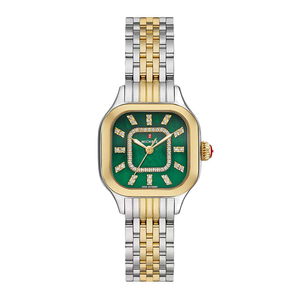 Michele Meggie Two-Tone 18K Gold-Plated Diamond Green Dial Watch