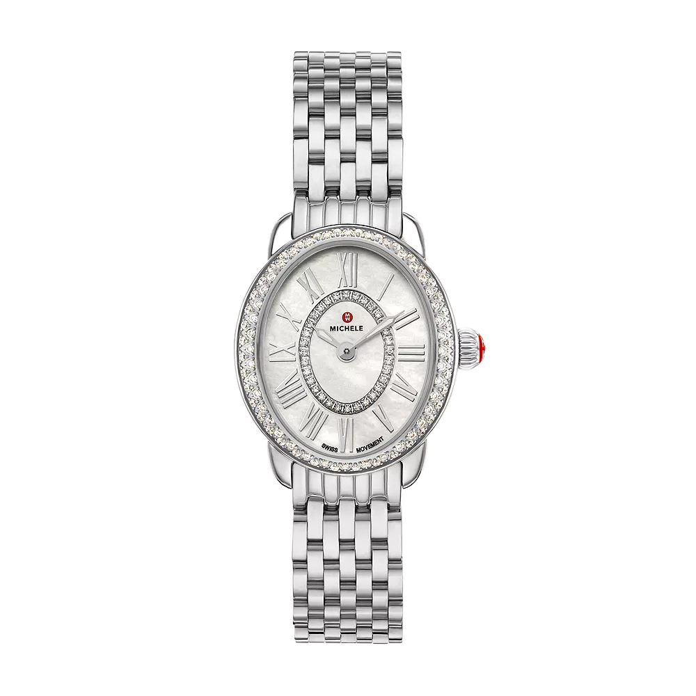 Michele Serein Oval Diamond Stainless Steel Watch