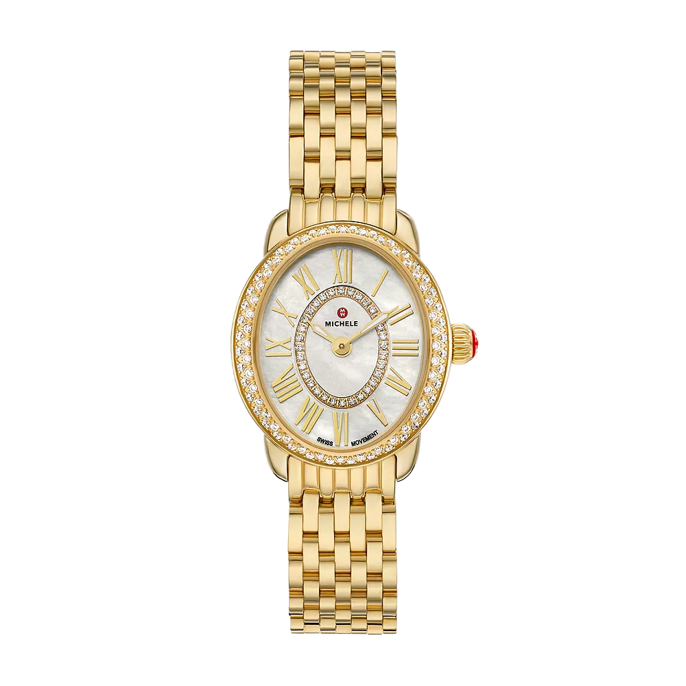 Michele Serein Oval Diamond 18K Gold-Plated Watch