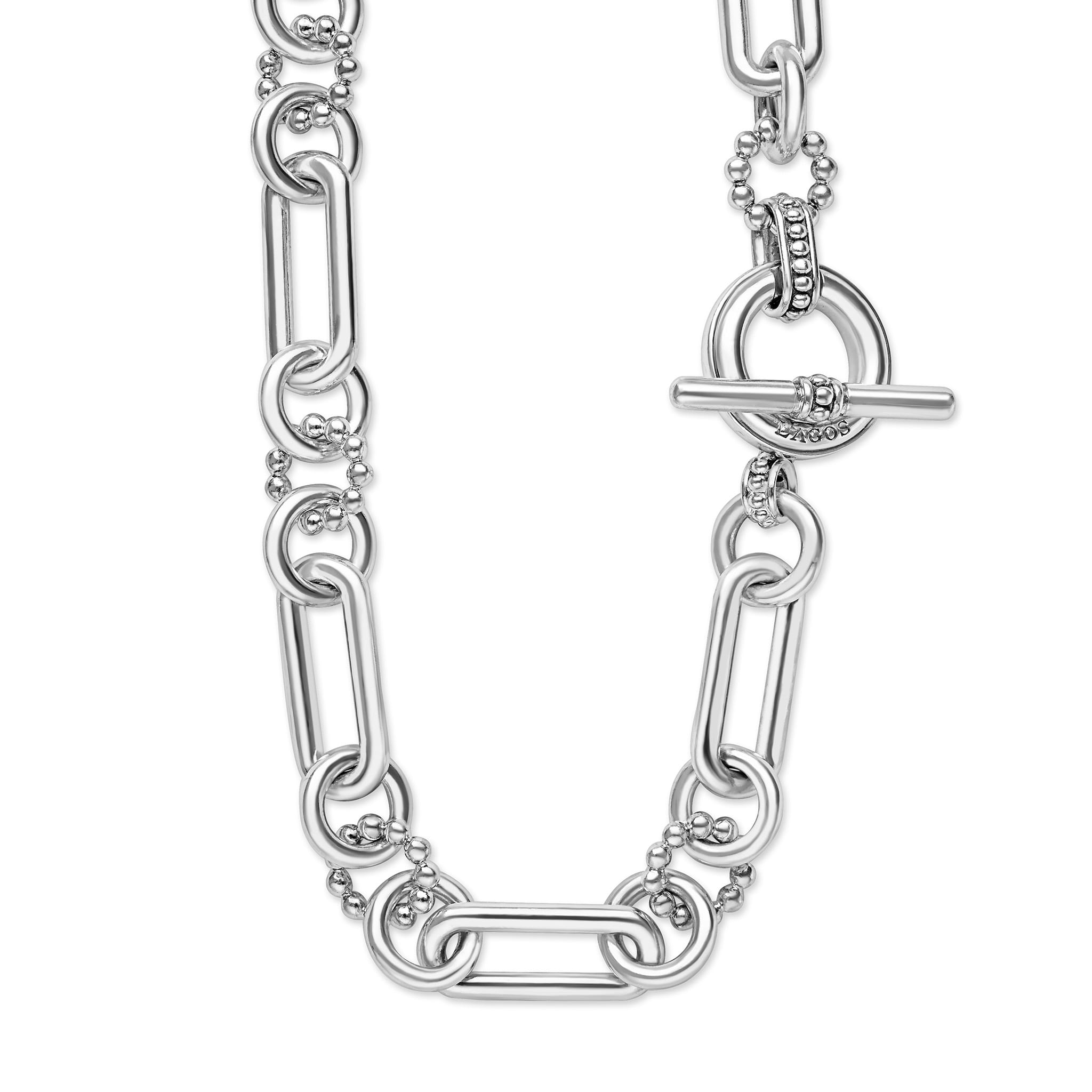 Lagos Large Sterling Silver 15mm Caviar Link Necklace