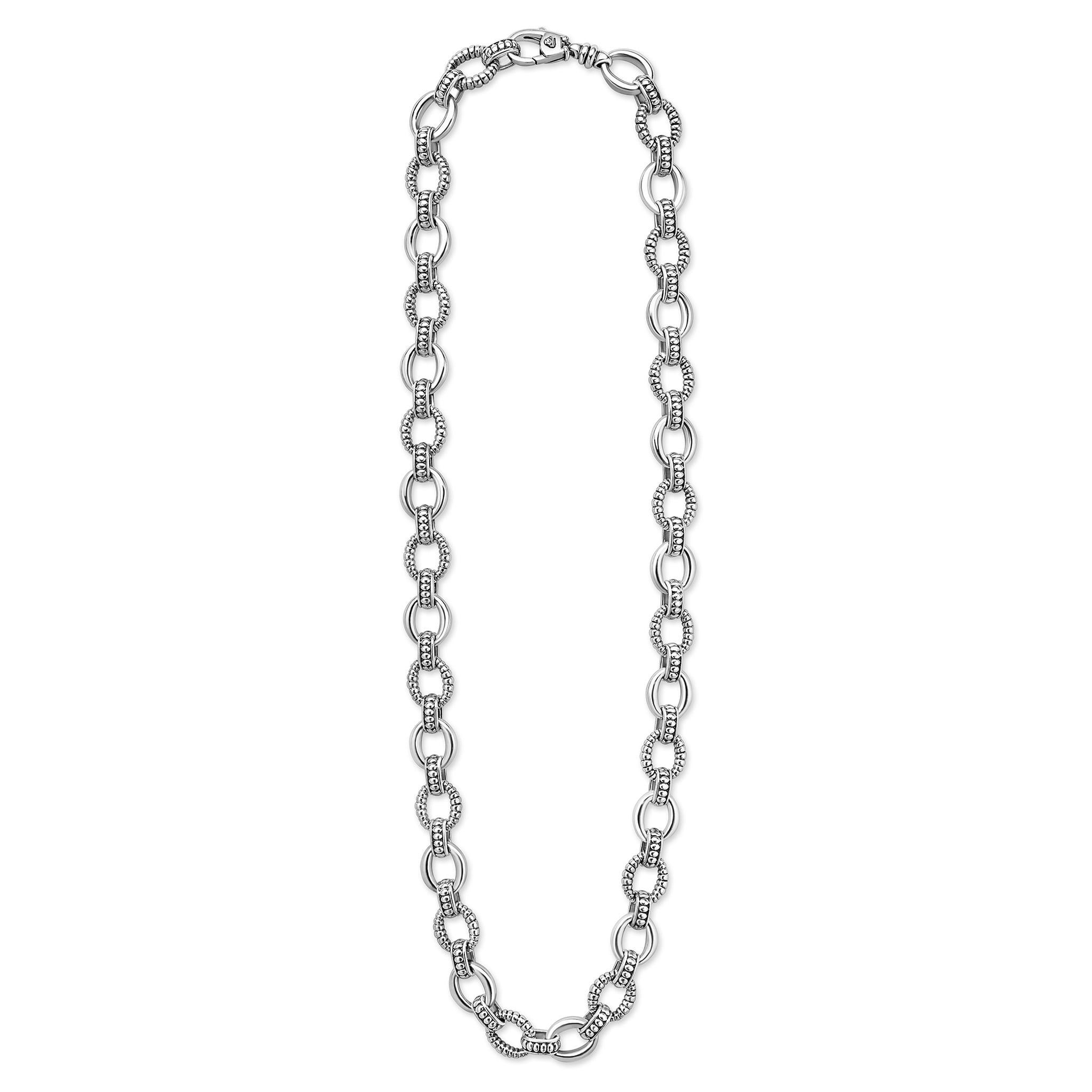 Lagos Sterling Silver Caviar 10mm Fluted Oval Link Necklace