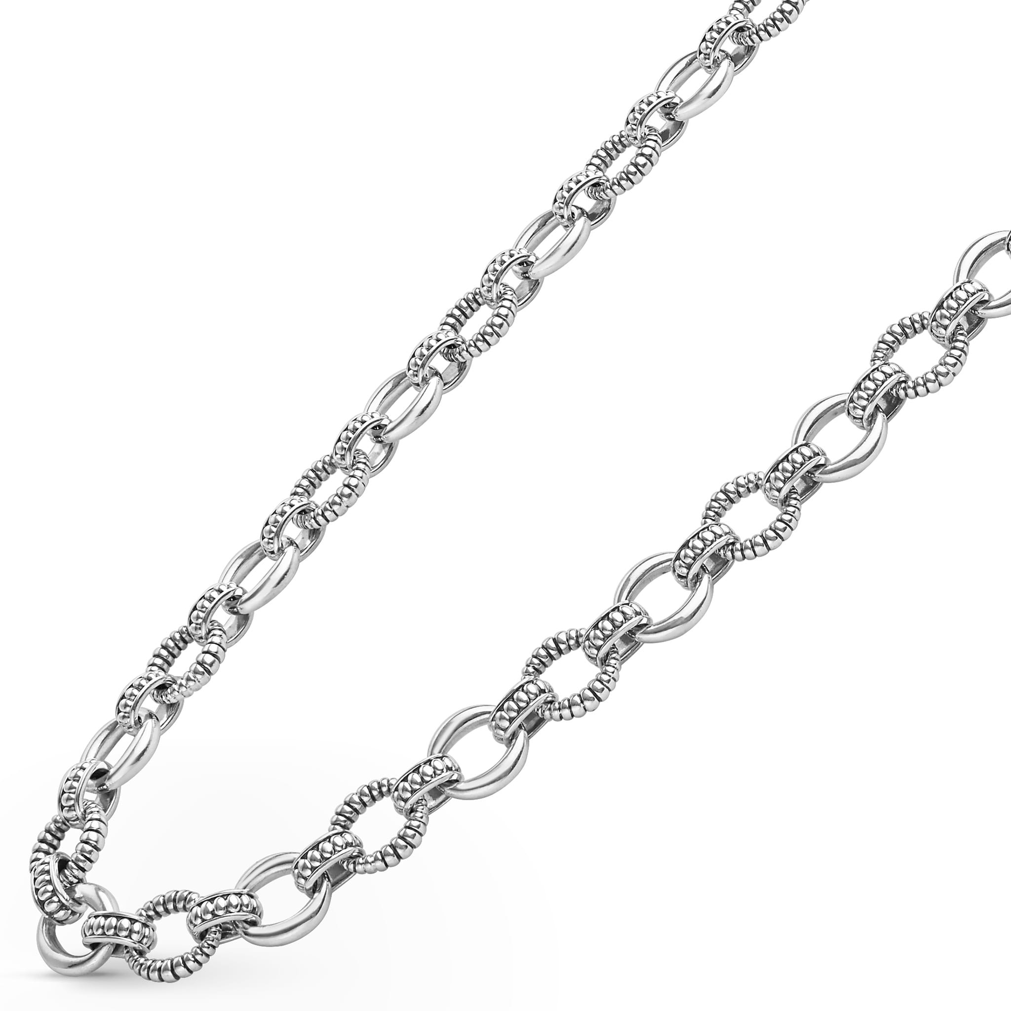 Lagos Sterling Silver Caviar 10mm Fluted Oval Link Necklace