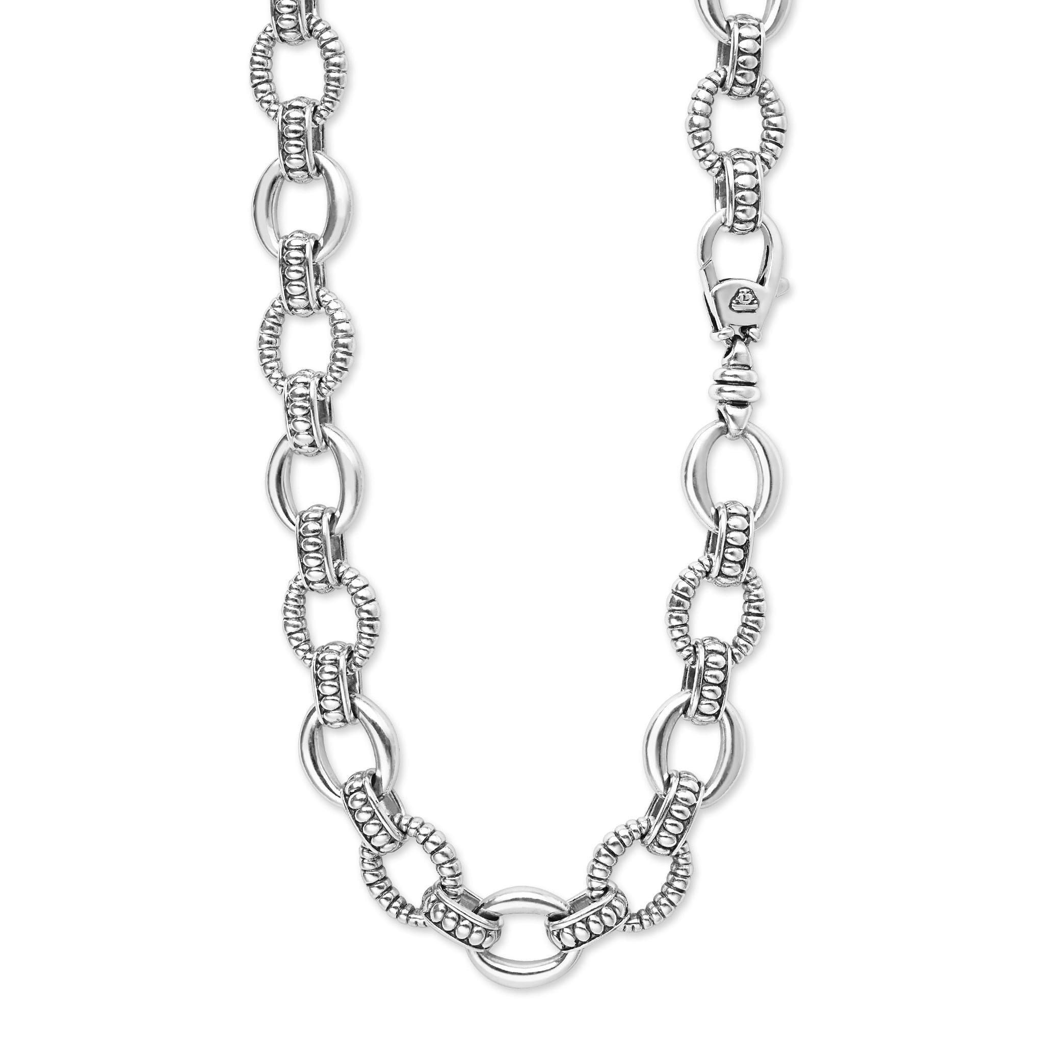 Lagos Sterling Silver Caviar 10mm Fluted Oval Link Necklace