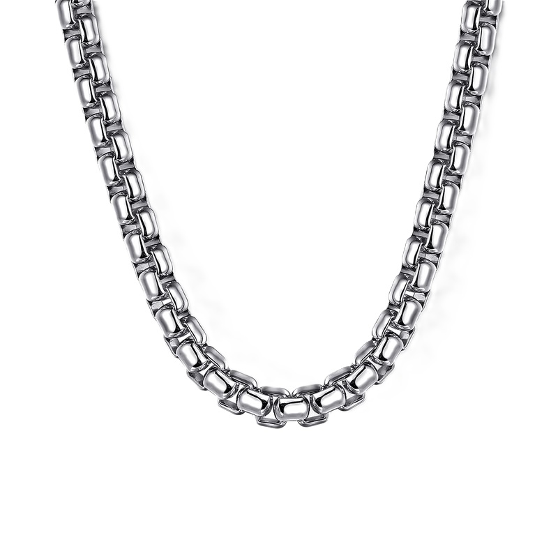 Gabriel & Co. Sterling Silver Men's Solid Round Box Chain Necklace 22