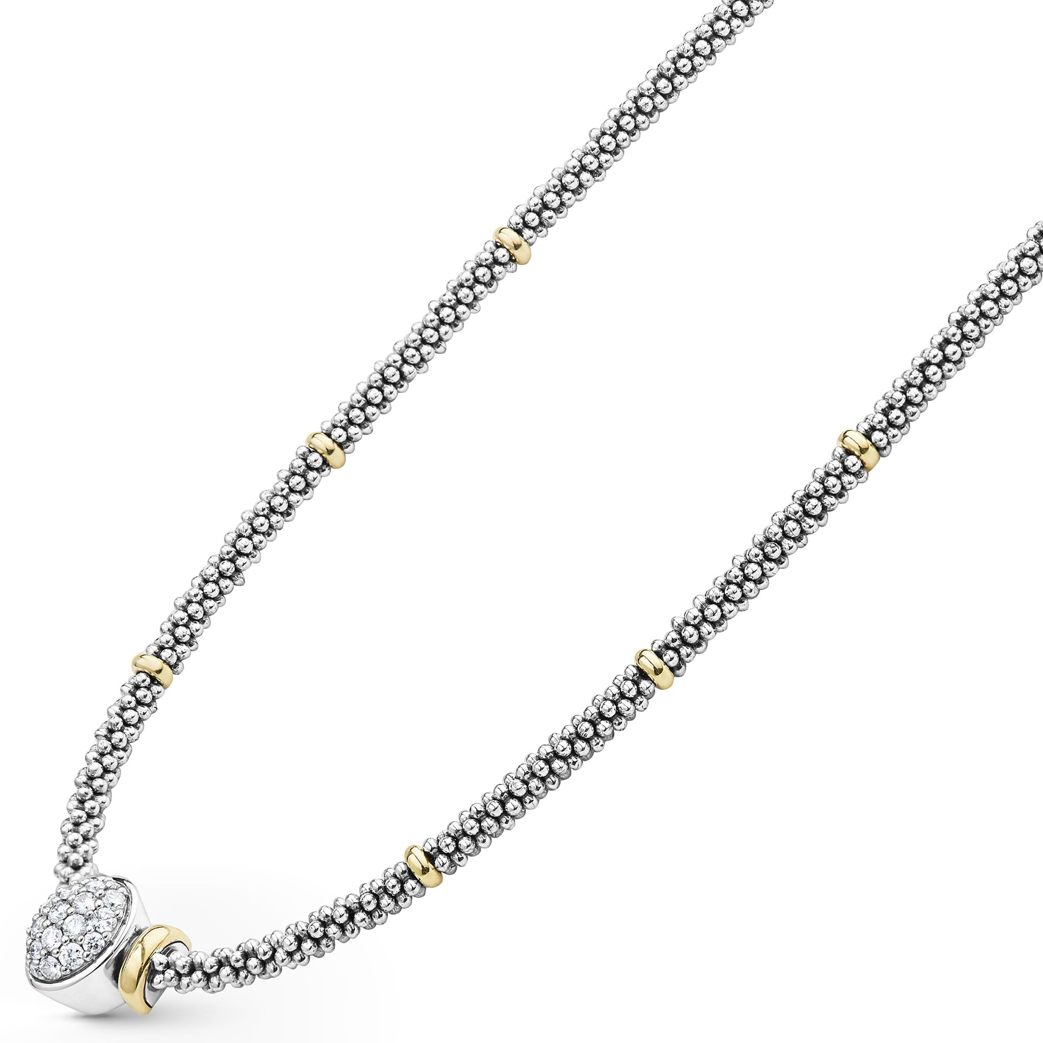 Lagos Sterling Silver & 18K Signature Oval Caviar Diamond Necklace