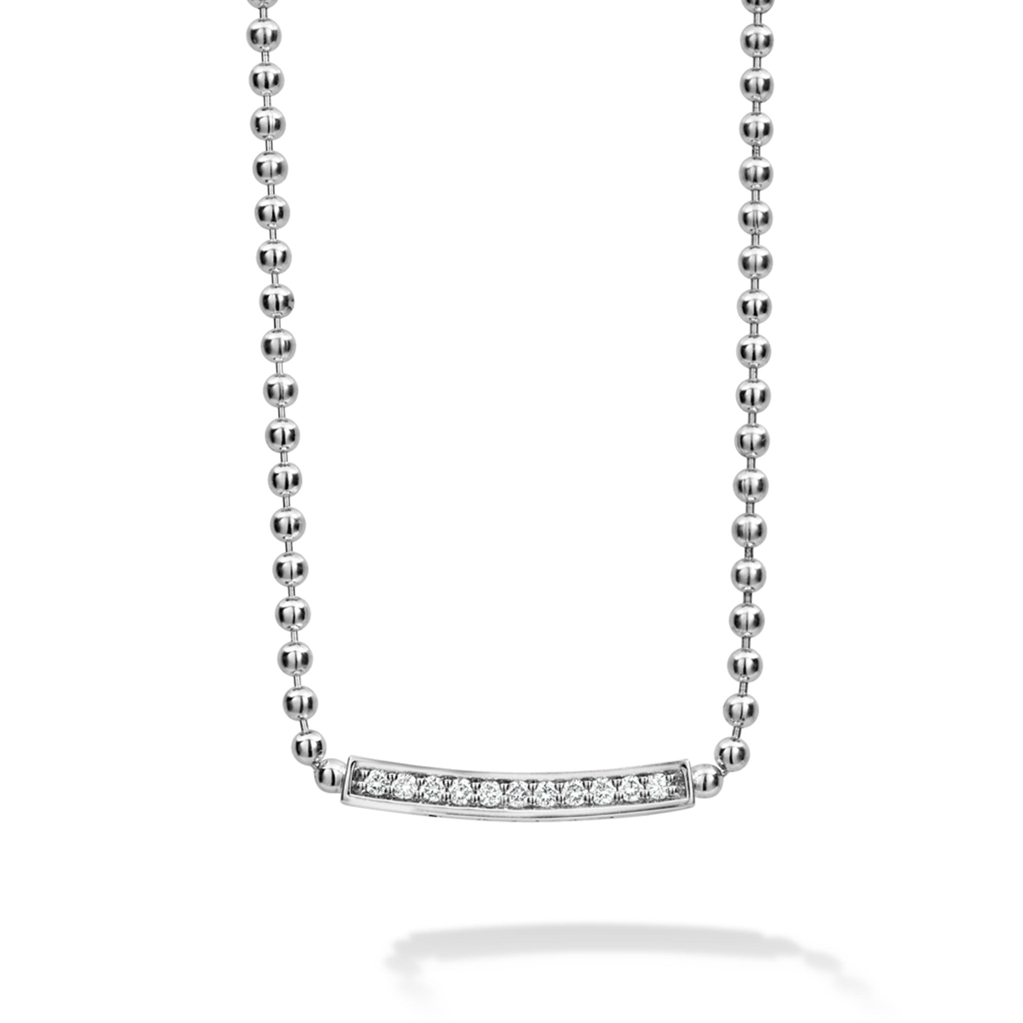 Lagos Sterling Silver Caviar Spark Diamond Bar Necklace