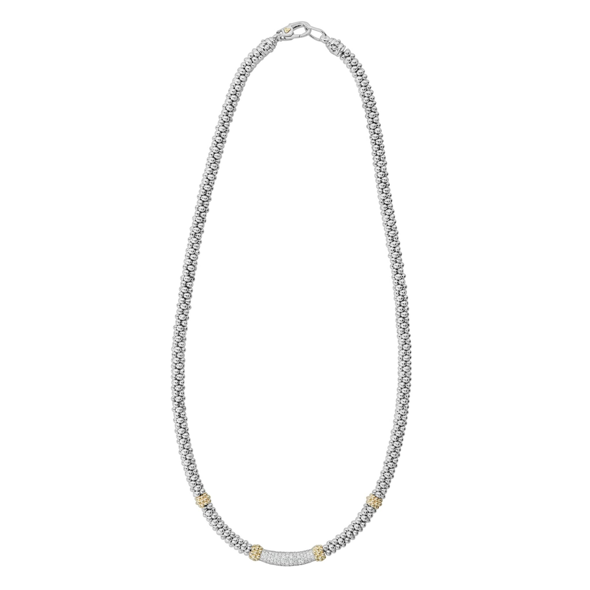 Lagos Sterling Silver & 18K Caviar Lux Diamond Center Rope Necklace