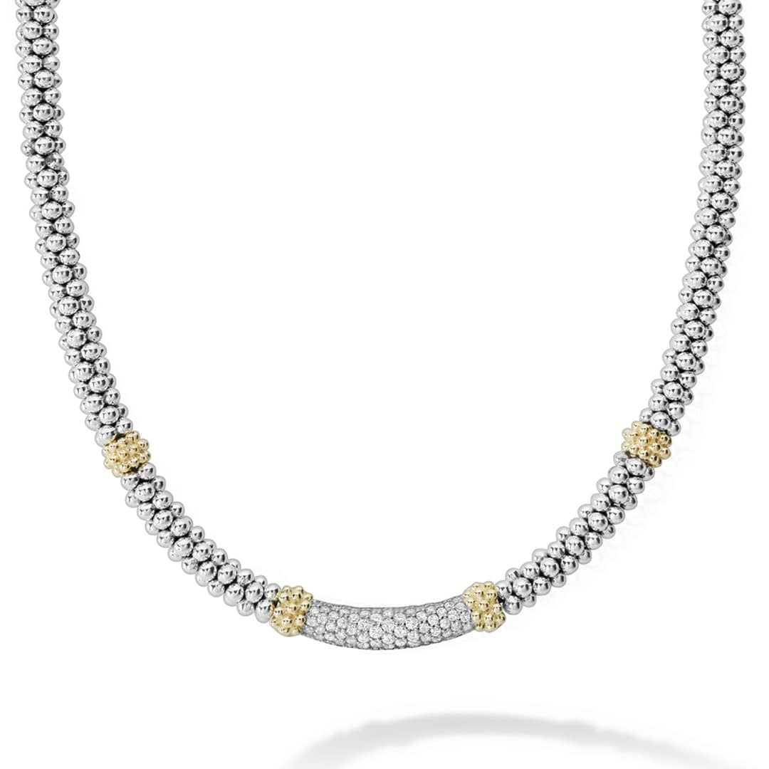 Lagos Sterling Silver & 18K Caviar Lux Diamond Center Rope Necklace