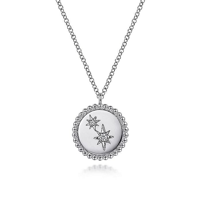 Gabriel & Co Sterling Silver Bujukan Diamond Double Star Pendant with Chain
