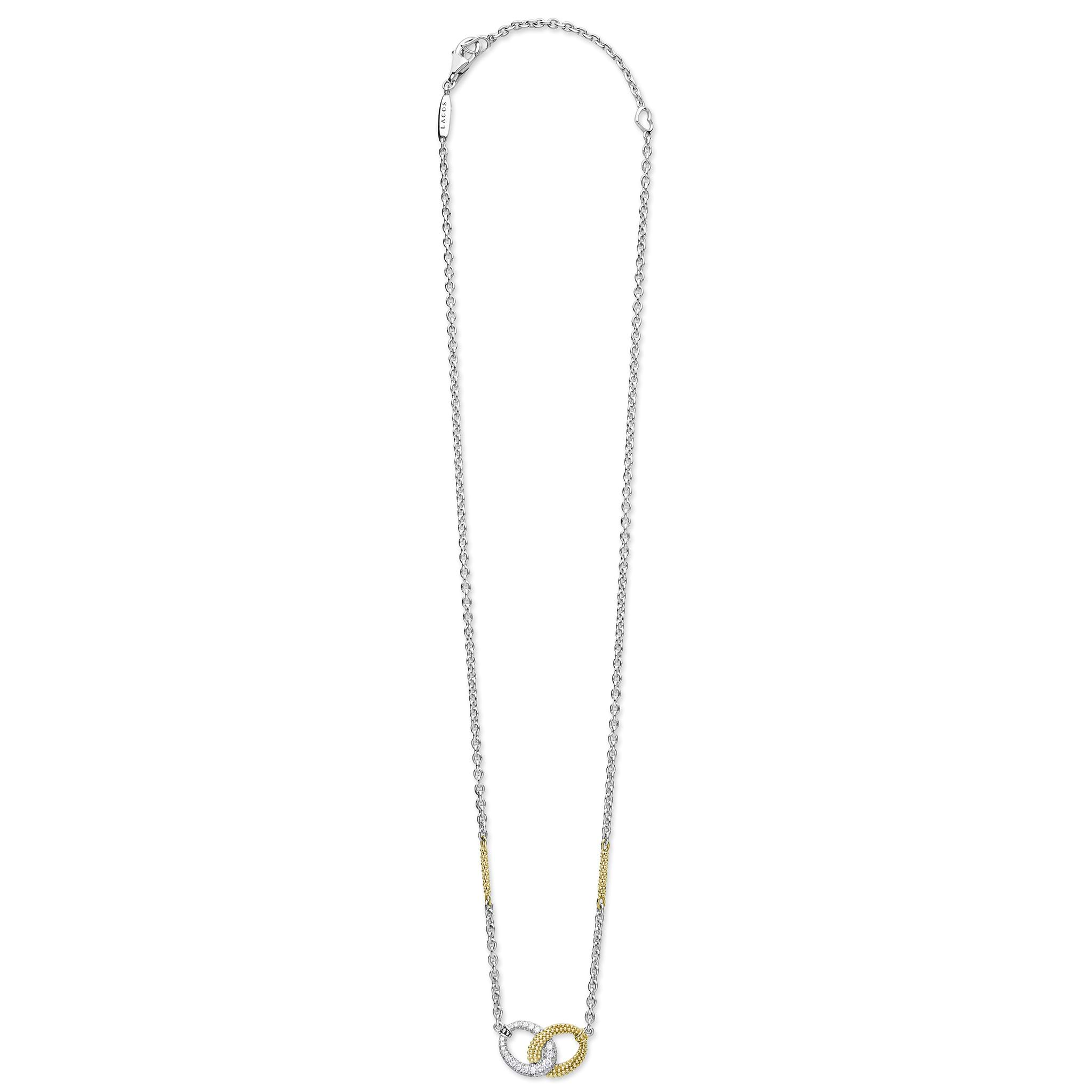 Lagos Sterling Silver & 18K Caviar Lux Link Diamond Center Necklace