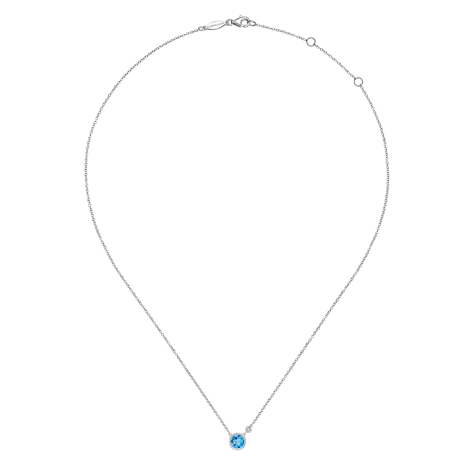 Gabriel & Co. Sterling Silver Blue Topaz and Diamond Pendant Necklace